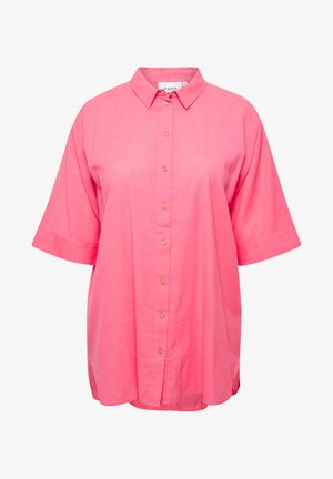 Roosa nupuga särk, mis on valmistatud kergest kangast; sisaldab klassikalist kraed, lühikesi varrukasid ja kuldtooni nuppe ees.