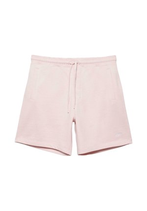 Lichtroze katoenen korte broek met elastische tailleband, verstelbare trekkoord, voorzakken en klein wit geborduurd logo op het linkerbeen.
