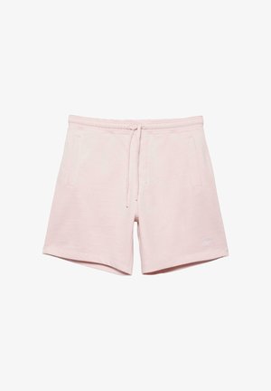 Lichtroze katoenen korte broek met elastische tailleband, verstelbare trekkoord, voorzakken en klein wit geborduurd logo op het linkerbeen.