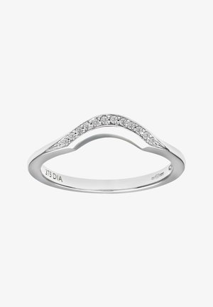 Silver ring with a wavy design, featuring a row of small diamonds along the top surface. Marked "375 DIA" on the inside.