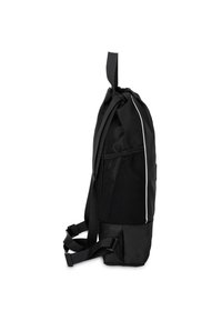 Borsa a spalla nera con un tessuto superiore testurizzato, base nera liscia, spallacci regolabili e una striscia riflettente bianca.