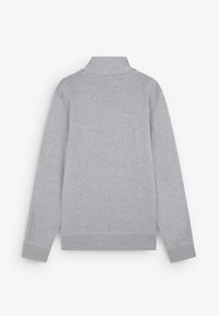 Grijze sweatshirt met een hoge kraag, lange mouwen en ribbelmanchetten. Zachte stoftextuur, geen zichtbare patronen of hardware-details.