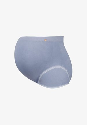 Sous-vêtements taille haute bleu clair en tissu extensible, avec une texture lisse et un détail en maille contrastante dans le dos.