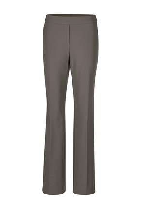 Heren rechte broek in effen grijs met een platte tailleband en voorste naden. 