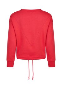 Rode sweatshirt met een V-vormig ontwerp aan de achterkant, koordjes aan de onderkant, lange mouwen en een ronde hals. Zachte textuur, casual pasvorm.