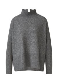 Grauer Rollkragenpullover aus Strickstoff, mit einem lockeren Schnitt, geripptem Saum und weiten Ärmeln mit gerippten Bündchen.