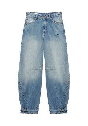 PULL&BEAR, BALLOON FIT RIPPED WITH ADJUSTABLE HEM - JEANS - Coupe large - blue denim