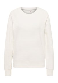 Felpa bianca a maniche lunghe con tessuto texturizzato, scollatura rotonda e polsini aderenti. Design semplice senza modelli o accenti visibili.