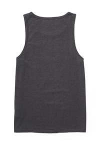 Débardeur sans manches gris foncé posé à plat, montrant le dos avec un col rond et un design simple.
