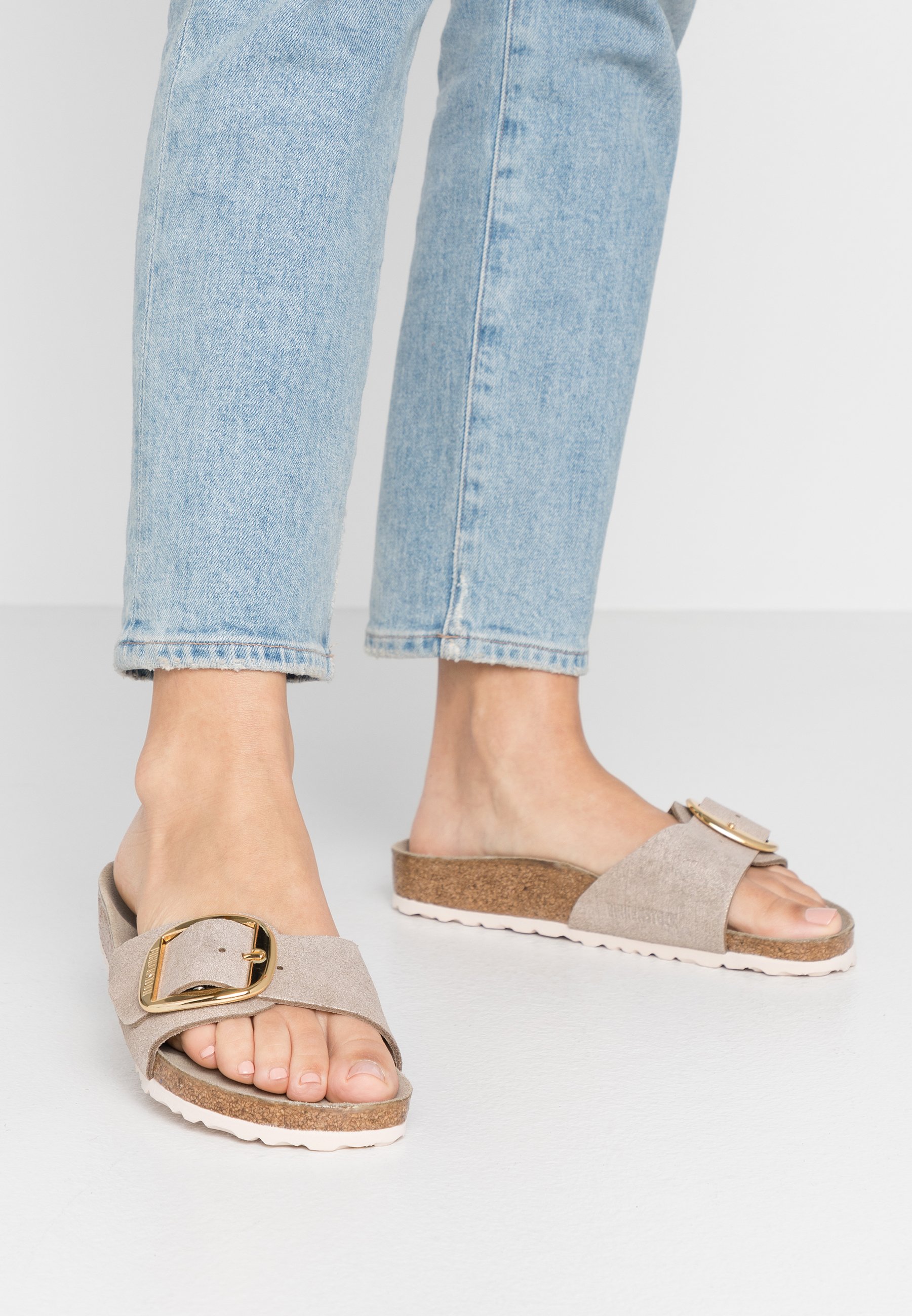 birkenstock madrid big buckle washed metallic rose gold