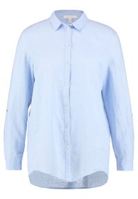 Camicia azzurro chiaro a maniche lunghe con bottoni, realizzata in lino, con colletto, orlo dritto e maniche arrotolabili fissate con bottoni.