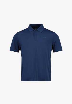 Polo blu navy realizzato in tessuto morbido, con colletto classico, patta con tre bottoni e un piccolo logo sul petto.