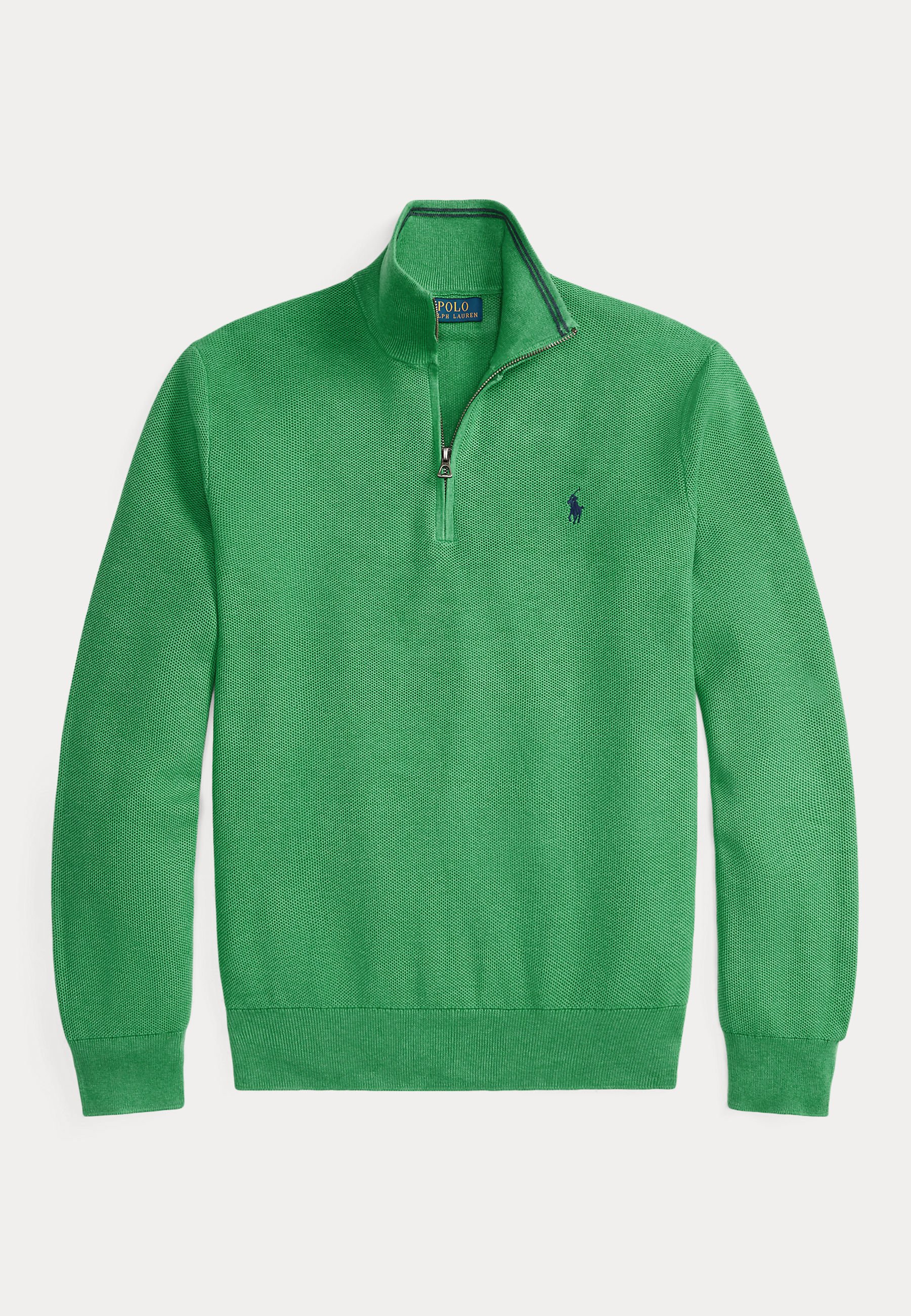 【グリーン（30）】COTTON KNIT POLO L/S UNISEX Kin Short Sleeve Zip Neck Cotton Blend Knit Polo Shirt, Dark Green