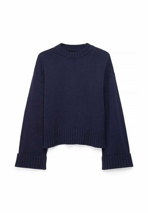 NA-KD, FOLDED SLEEVE KNITTED SWEATER - Svetrík - dark blue