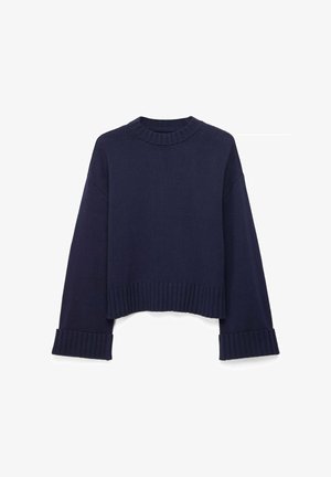 NA-KD, FOLDED SLEEVE KNITTED SWEATER - Svetrík - dark blue