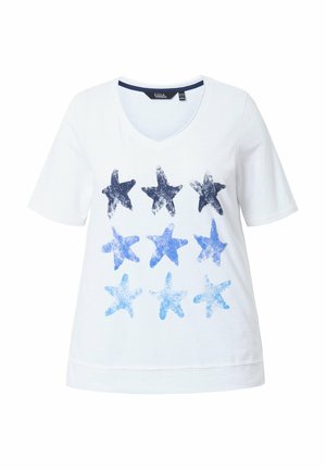 Ulla Popken STARFISH OPEN EDGE GRAPHIC TEE - T-Shirt print - snow white