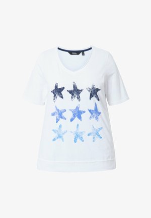 Ulla Popken STARFISH OPEN EDGE GRAPHIC TEE - T-Shirt print - snow white