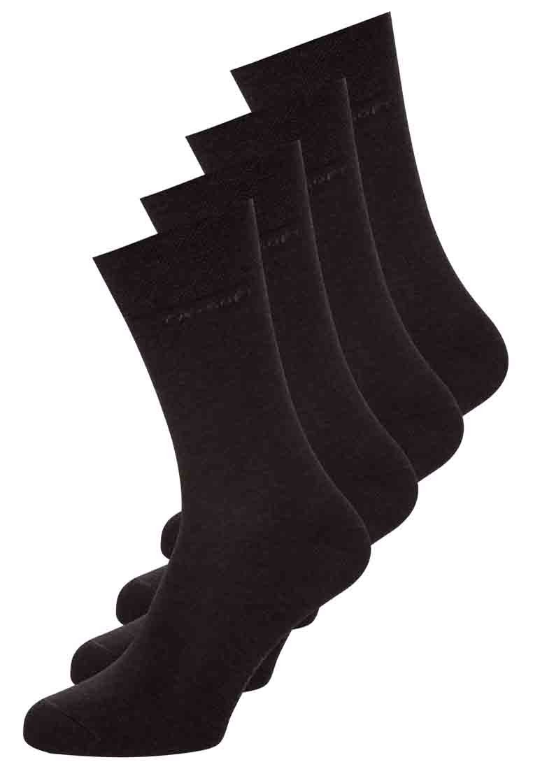 Schwarze Baumwollsocken im Vierer-Pack, mit geripptem Bündchen und verstärkter Ferse, glatter Textur und minimalistischem Design.
