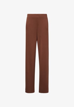 Braune, weiche Sweatpants aus Stoff mit geradem Bein, elastischem Bund und ohne sichtbare Muster oder Akzente.