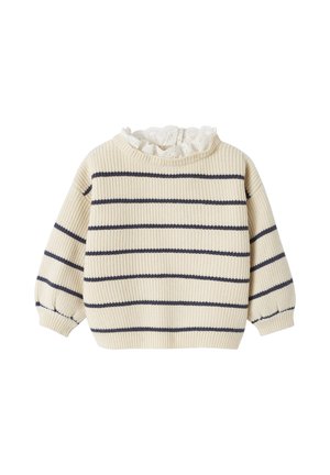 MIT VOLANTKRAGEN CAPSULE COLLECTION - Strickpullover - wollweiß marine gestreift