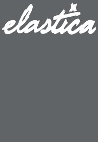 Hvid stiliseret tekst "elastiča" på en mørkegrå baggrund; har et legende skrift med varierende linjetykkelse og en dekorativ accent på "i."