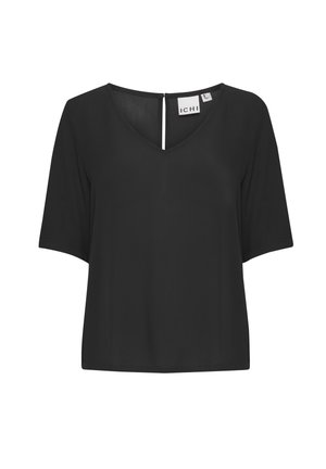 Must kasukav varrukatega pluus V-kaelusega ja selja lukuga detailiga. Valmistatud siledast kangast, millel on ülepaisutatud, mugav lõige.