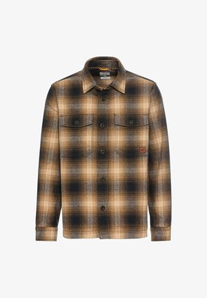 Rudebåndet flannel skjorte i beige, brun og sort. Har to brystlommer og knaplukning foran. Blød tekstur med et varmt udseende.