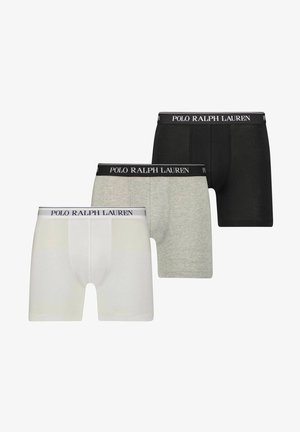 Herre boxerbriefs sett i hvit, grå og svart. Bomullsstoff med elastisk midjebånd merket "POLO RALPH LAUREN." Klassisk passform og design.