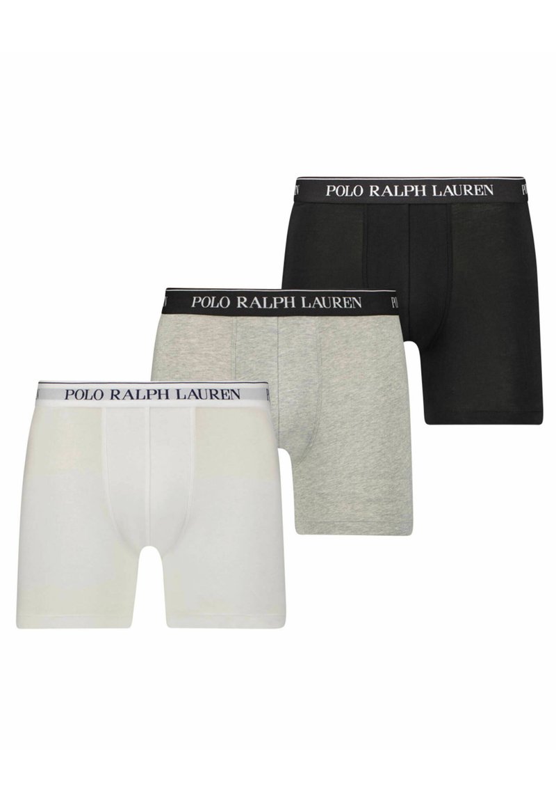 Set de boxeri bărbătești în alb, gri și negru. Material din bumbac cu talie elastică marcată "POLO RALPH LAUREN." Croială și design clasic.