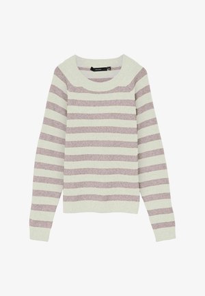 Triibuline kehakate, millel vahelduvad helesinised ja pehmed lillad triibud, soonikkoes varrukapadi ja äär ning lai ümar kaelus.