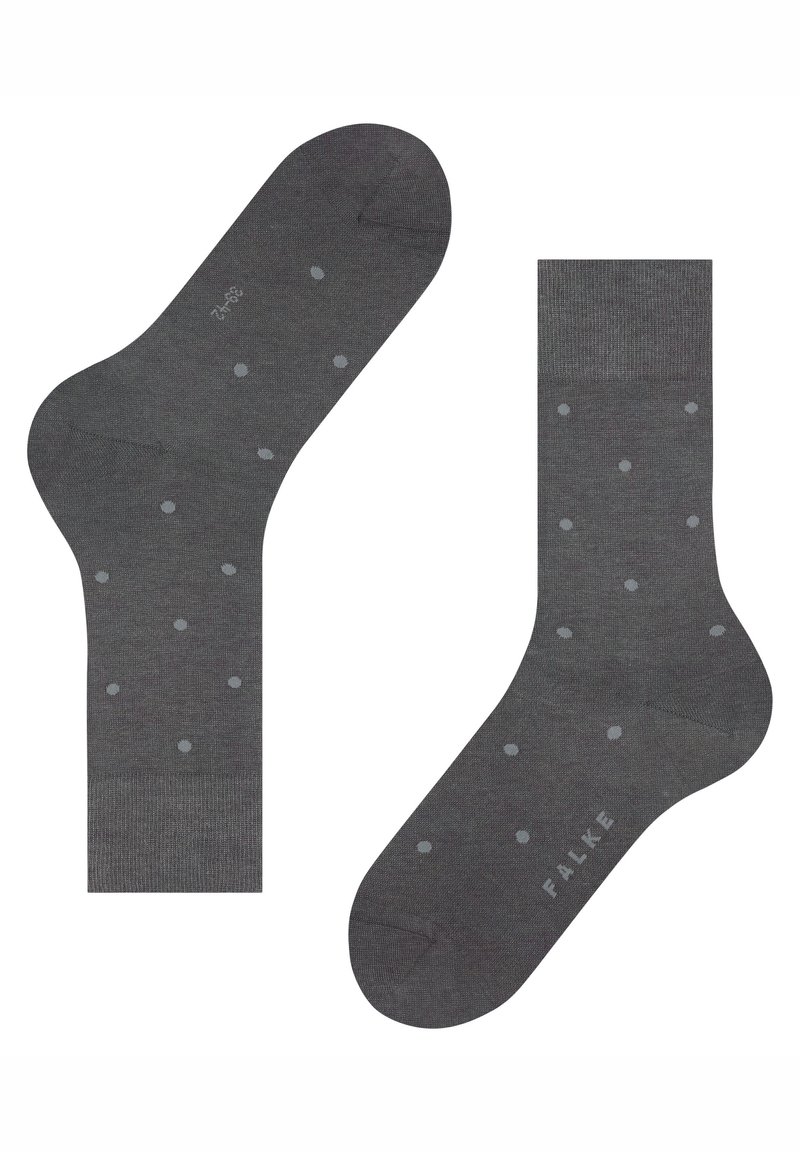 Γκρι κάλτσες με ανοιχτό γκρι κουκίδες, φτιαγμένες από μαλακό ύφασμα. Διαθέτουν ενισχυμένη μύτη και φτέρνα. Σημάδι μάρκας ορατό από τη μία πλευρά.