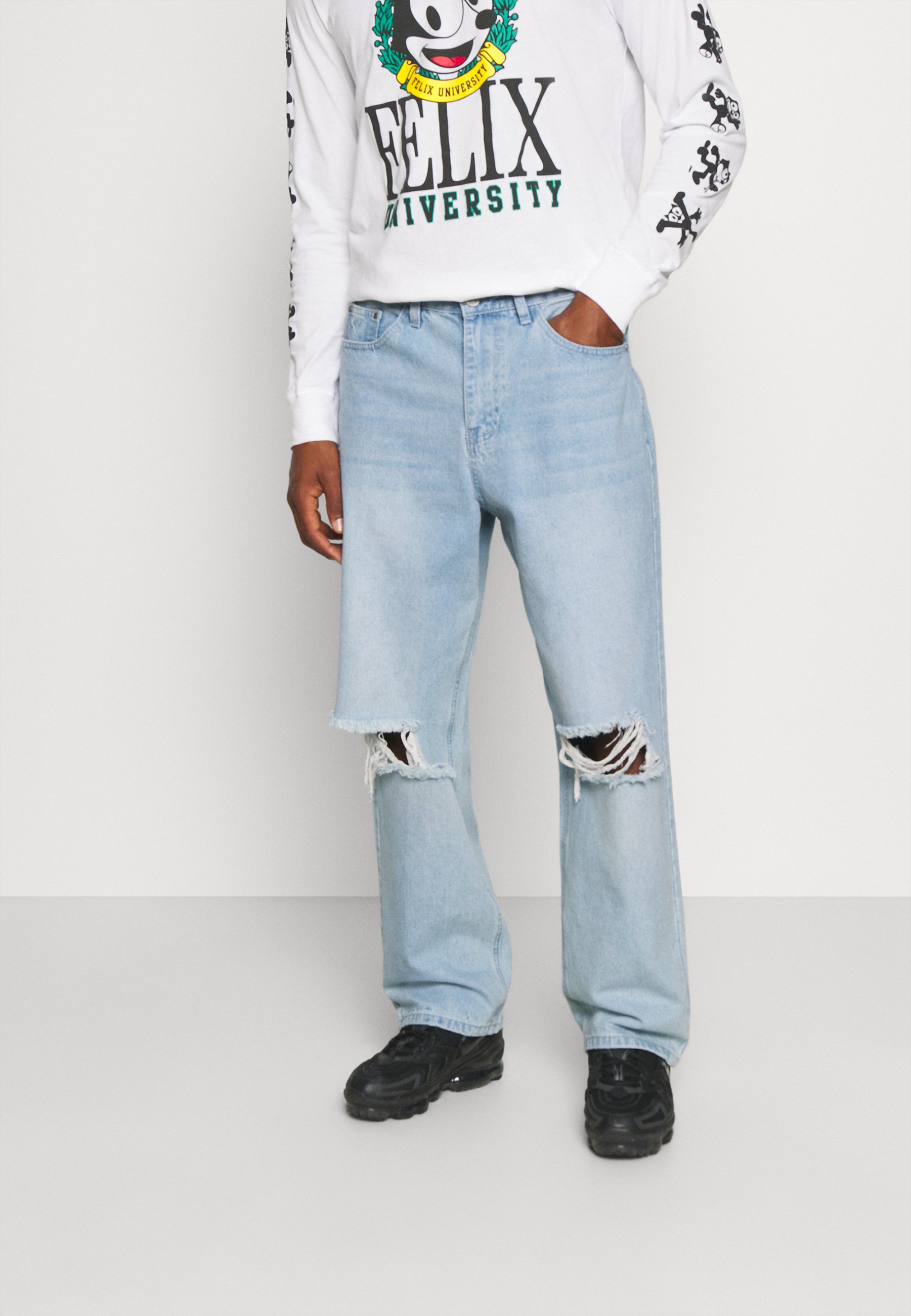 Mennace MIRROR WASHED RIPPED - Relaxed fit jeans - mid blue wash/blue -  Zalando.co.uk