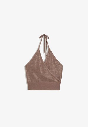 Bershka, SHIMMERY HALTER TOP - Débardeur - bronze