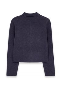 Tumehall pika varrukaga kudumispullover kõrge ümmarguse kaelusega, kujutatud tagantpoolt valgel taustal.