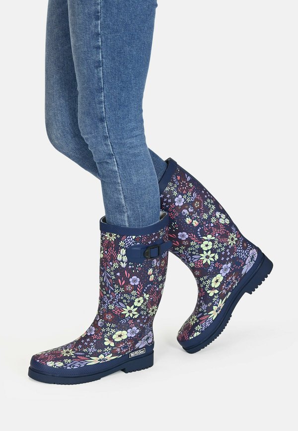 Gummistiefel - dunkelblau mit blumenprint