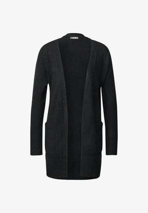 Sort cardigan lavet af et blødt, tekstureret strik. Åben frontdesign med lange ærmer og to forlommer. Ribbet manchetter og kanten.
