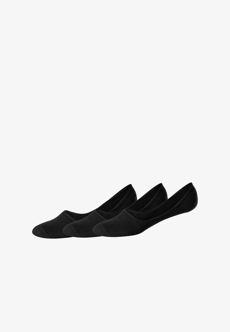 Chaussettes basses noires, fabriquées en tissu doux avec une texture lisse, présentant un design sans couture et un orteil arrondi. Lot de trois paires.