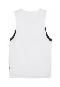 Jersey sin mangas de color blanco con una textura suave, con detalles en negro en las sisas y los laterales inferiores, de diseño recto estándar.