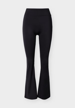 Sorte høj talje leggings med flared ben, glat stof uden synlige mønstre eller pynt.