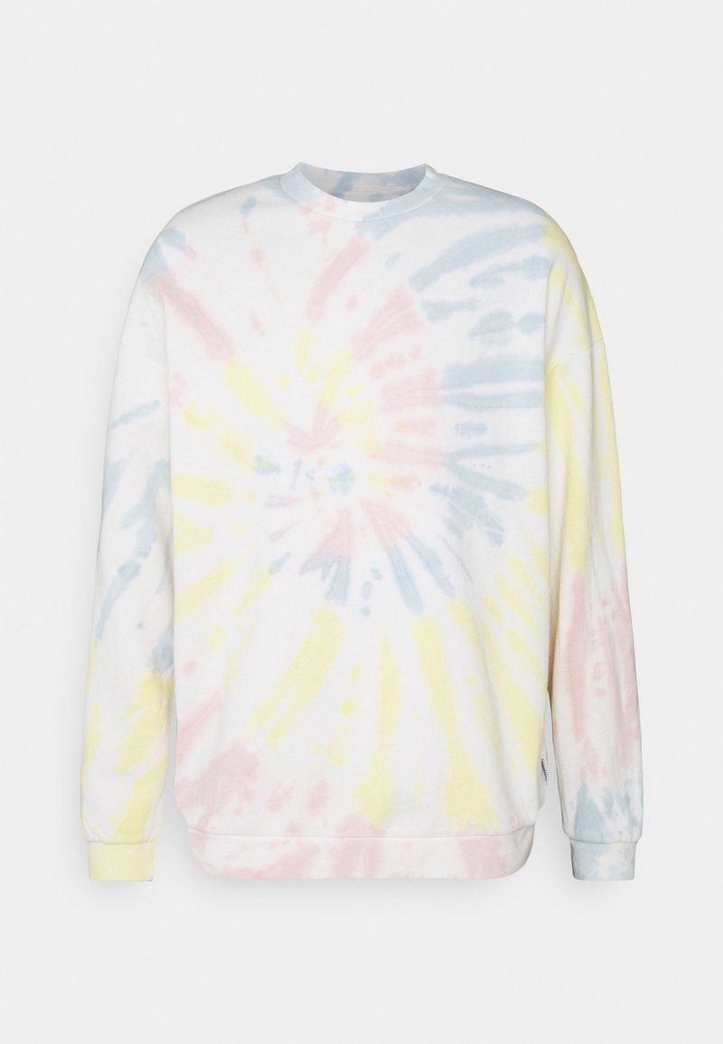 Katoenen sweatshirt met een ronde hals, voorzien van een tie-dye patroon in pastelroze, blauw en geel, met een losse pasvorm, ribgebreide boorden en onderrand.