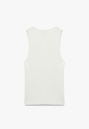 Witte, mouwloze tanktop van ribbelstof, met een gladde textuur, ronde halslijn en schone randen.