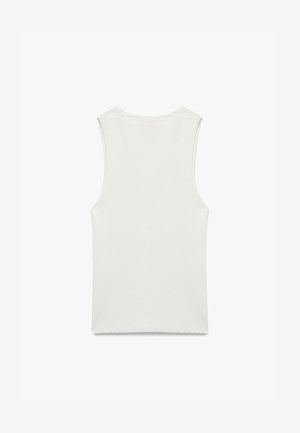 Witte, mouwloze tanktop van ribbelstof, met een gladde textuur, ronde halslijn en schone randen.