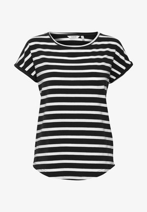 Zwart-wit gestreepte t-shirt met korte mouwen, een ronde halslijn en een gebogen zoom. Het stof lijkt zacht en lichtgewicht te zijn.