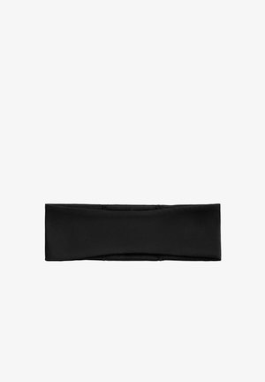 Zwart rekbaar stoffen hoofdband met platte naden, ontworpen voor een strakke pasvorm rond het hoofd.