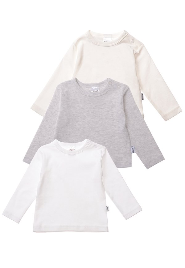 3 PACK - Langarmshirt - weiss  ecru  grau melange
