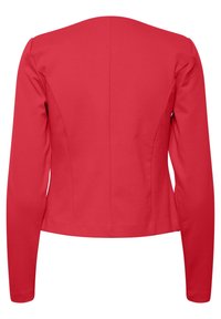 Veste rouge ajustée à manches longues vue de dos, avec des détails de coutures et sans attaches ni ornements visibles.