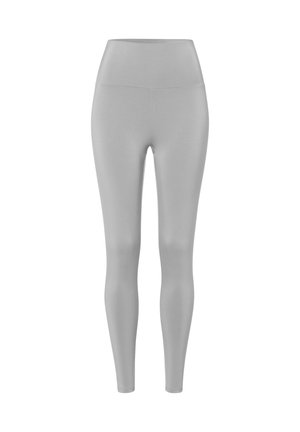 Grijze leggings, high-waisted, gemaakt van gladde, rekbare stof. Aansluitend ontwerp met een naadloze uitstraling en geen zichtbare hardware of patronen.