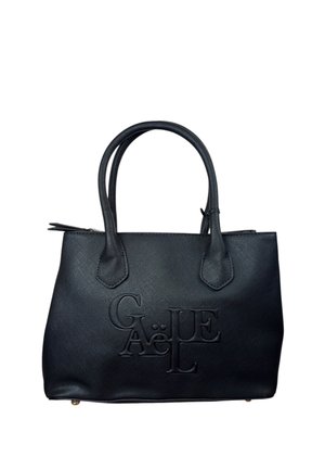 Bolso tote de cuero negro con doble asa y nombre de la marca "GAËL" en relieve en la parte delantera, con superficie texturizada y cierre de cremallera.