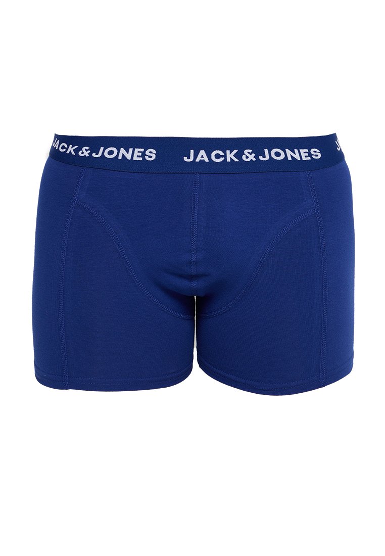 Boxer aderenti blu navy da uomo con cuciture sagomate e una fascia elastica con logo che riporta "Jack & Jones."