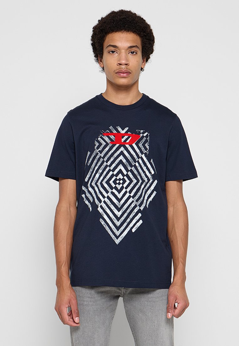 Diesel T-shirt print lichtblauw gemêleerd